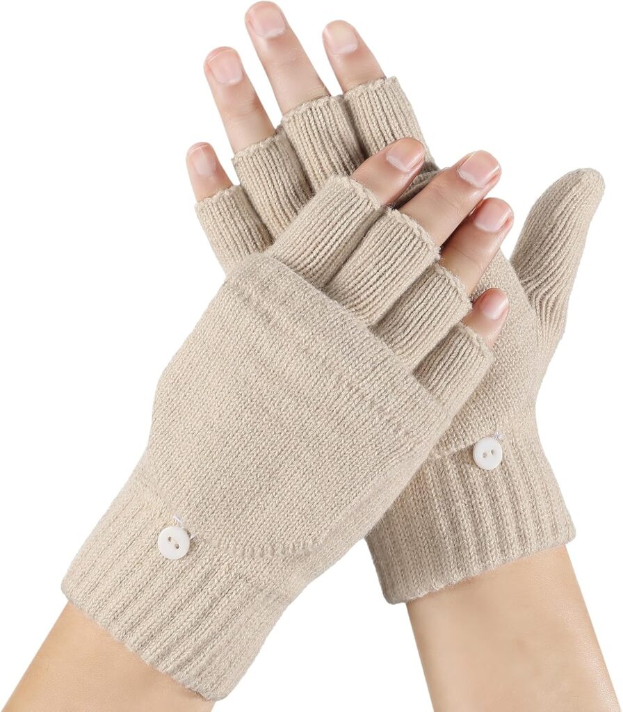 Convertible Mittens Fingerless Gloves Knit Thermal Touchscreen - Image 10