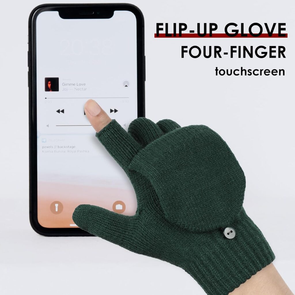 Convertible Mittens Fingerless Gloves Knit Thermal Touchscreen - Image 3