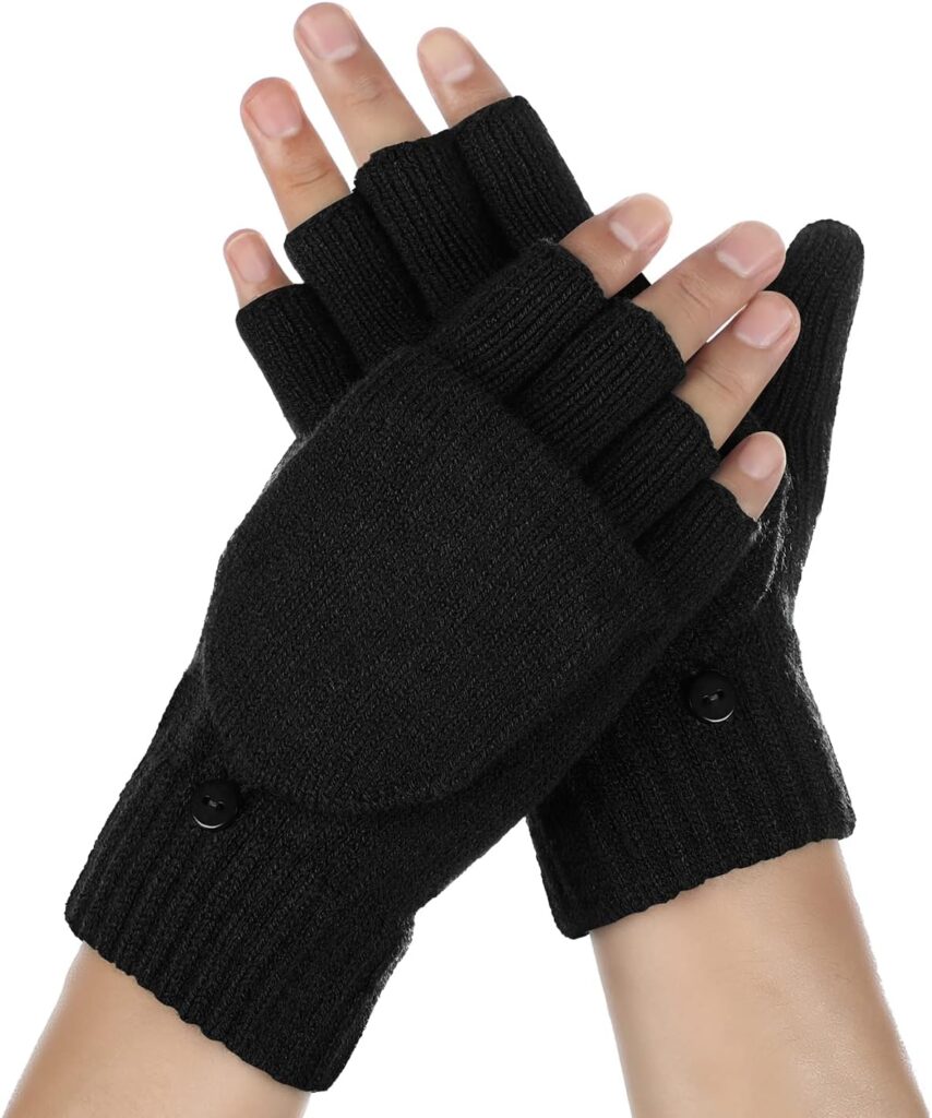 Convertible Mittens Fingerless Gloves Knit Thermal Touchscreen - Image 8