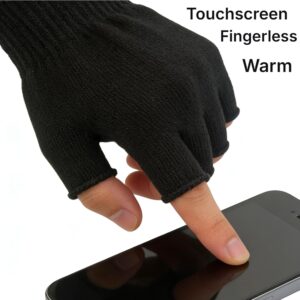 Fingerless Gloves Knit Acrylic Black Set of 2 - Image 3