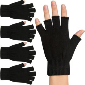 Fingerless Gloves Knit Acrylic Black Set of 2