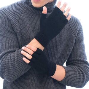 Fingerless Gloves Knit Acrylic Black Set of 2 - Image 7