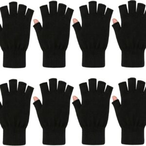 Fingerless Gloves Knit Acrylic Black Set of 2 - Image 8