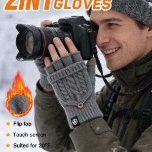 Knitted Fingerless Gloves Warm Convertible Mittens - Image 2