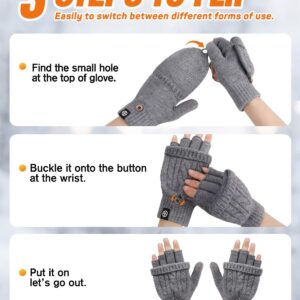 Knitted Fingerless Gloves Warm Convertible Mittens - Image 3