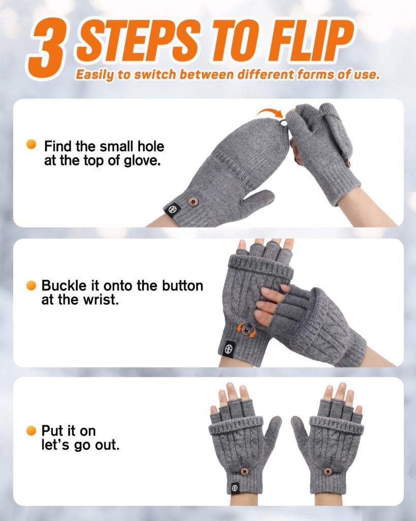 Knitted Fingerless Gloves Warm Convertible Mittens - Image 3