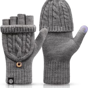 Knitted Fingerless Gloves Warm Convertible Mittens