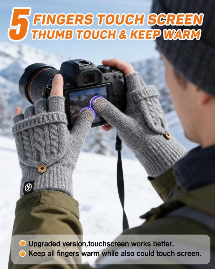 Knitted Fingerless Gloves Warm Convertible Mittens - Image 4