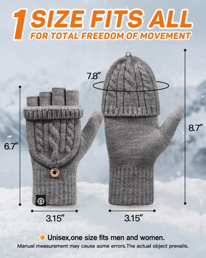 Knitted Fingerless Gloves Warm Convertible Mittens - Image 5