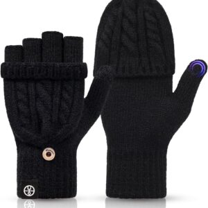 Knitted Fingerless Gloves Warm Convertible Mittens - Image 7