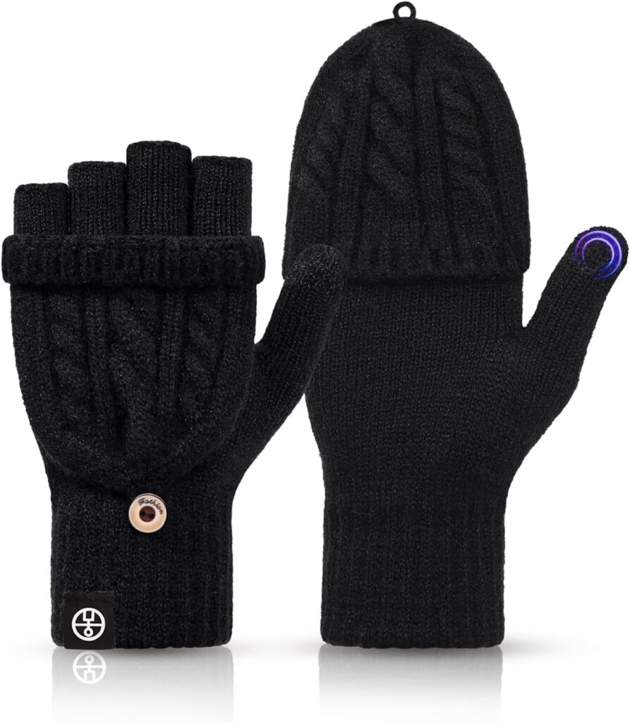 Knitted Fingerless Gloves Warm Convertible Mittens - Image 7