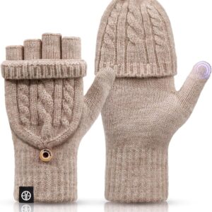 Knitted Fingerless Gloves Warm Convertible Mittens - Image 8