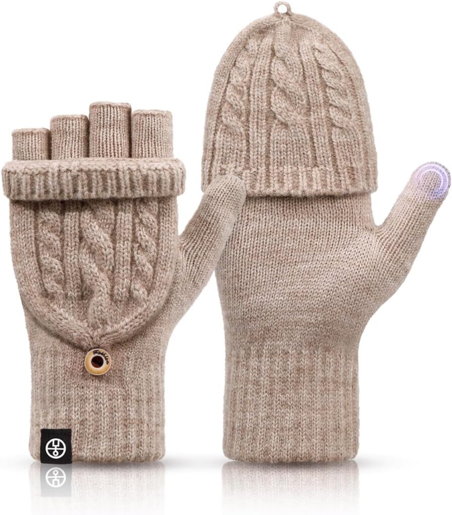 Knitted Fingerless Gloves Warm Convertible Mittens - Image 8