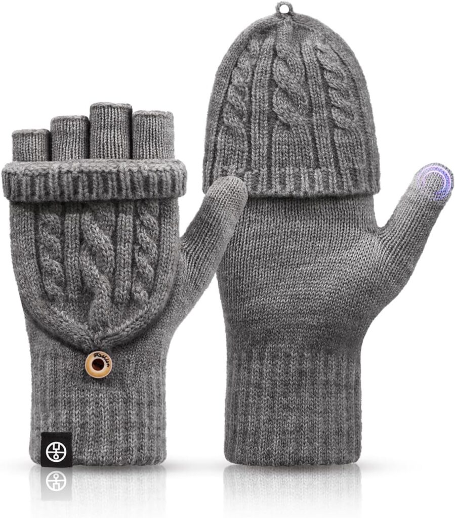 Knitted Fingerless Gloves Warm Convertible Mittens