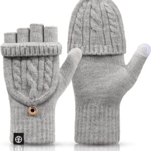 Knitted Fingerless Gloves Warm Convertible Mittens - Image 9