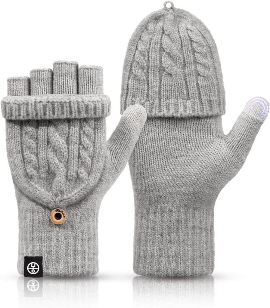 Knitted Fingerless Gloves Warm Convertible Mittens - Image 9