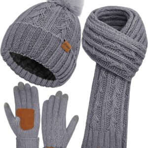 Winter Beanie Hat Scarf Gloves Set Fleece Lined - Image 10