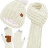 Winter Beanie Hat Scarf Gloves Set Fleece Lined