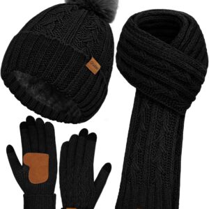 Winter Beanie Hat Scarf Gloves Set Fleece Lined - Image 11