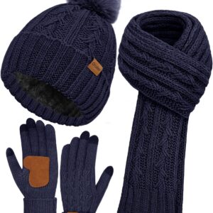 Winter Beanie Hat Scarf Gloves Set Fleece Lined - Image 12