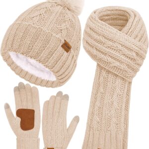 Winter Beanie Hat Scarf Gloves Set Fleece Lined - Image 13