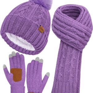 Winter Beanie Hat Scarf Gloves Set Fleece Lined - Image 14