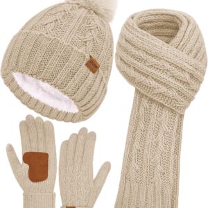 Winter Beanie Hat Scarf Gloves Set Fleece Lined - Image 8