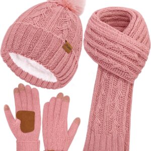 Winter Beanie Hat Scarf Gloves Set Fleece Lined - Image 9