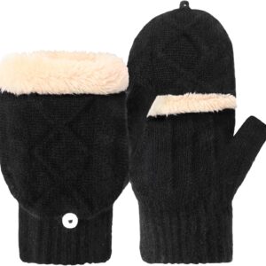 Winter Fingerless Gloves Thermal Knit Touchscreen
