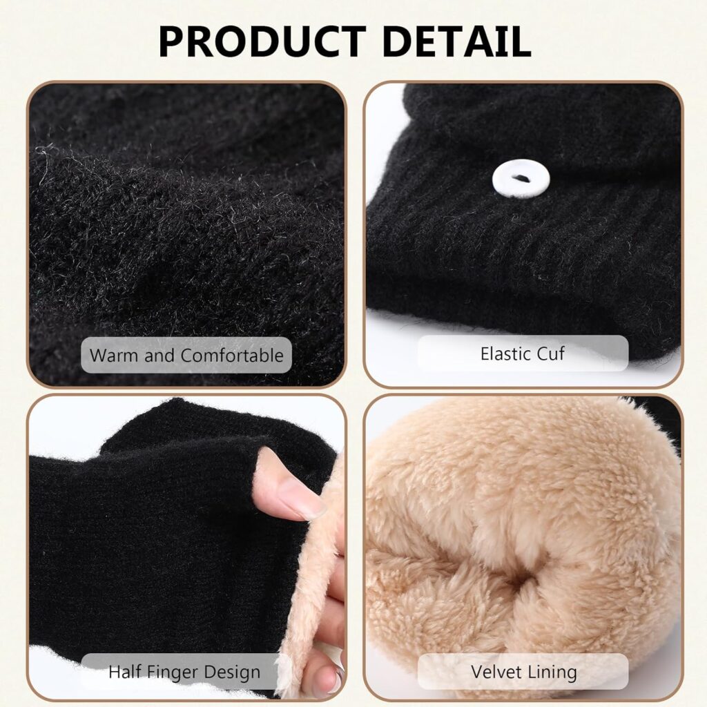 Winter Fingerless Gloves Thermal Knit Touchscreen - Image 4