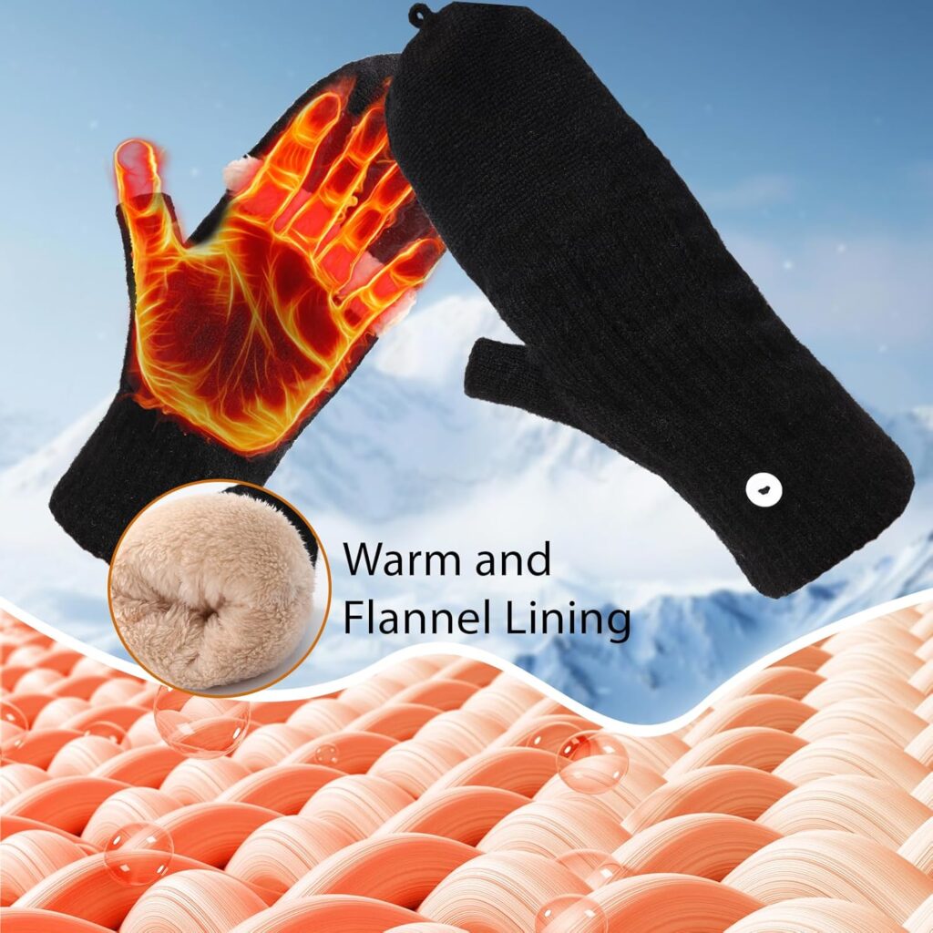 Winter Fingerless Gloves Thermal Knit Touchscreen - Image 5
