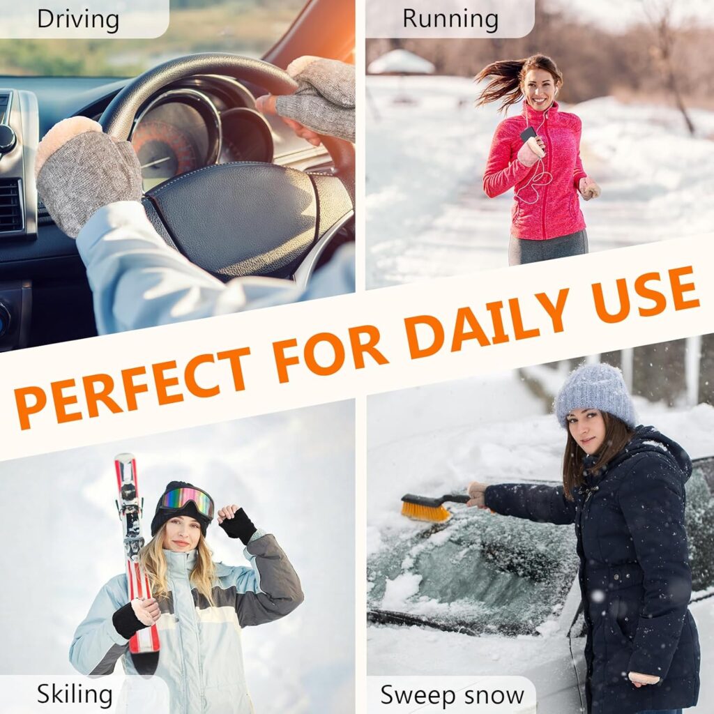 Winter Fingerless Gloves Thermal Knit Touchscreen - Image 8