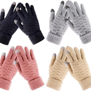 Winter Gloves 4 Pairs Touchscreen Knit Acrylic