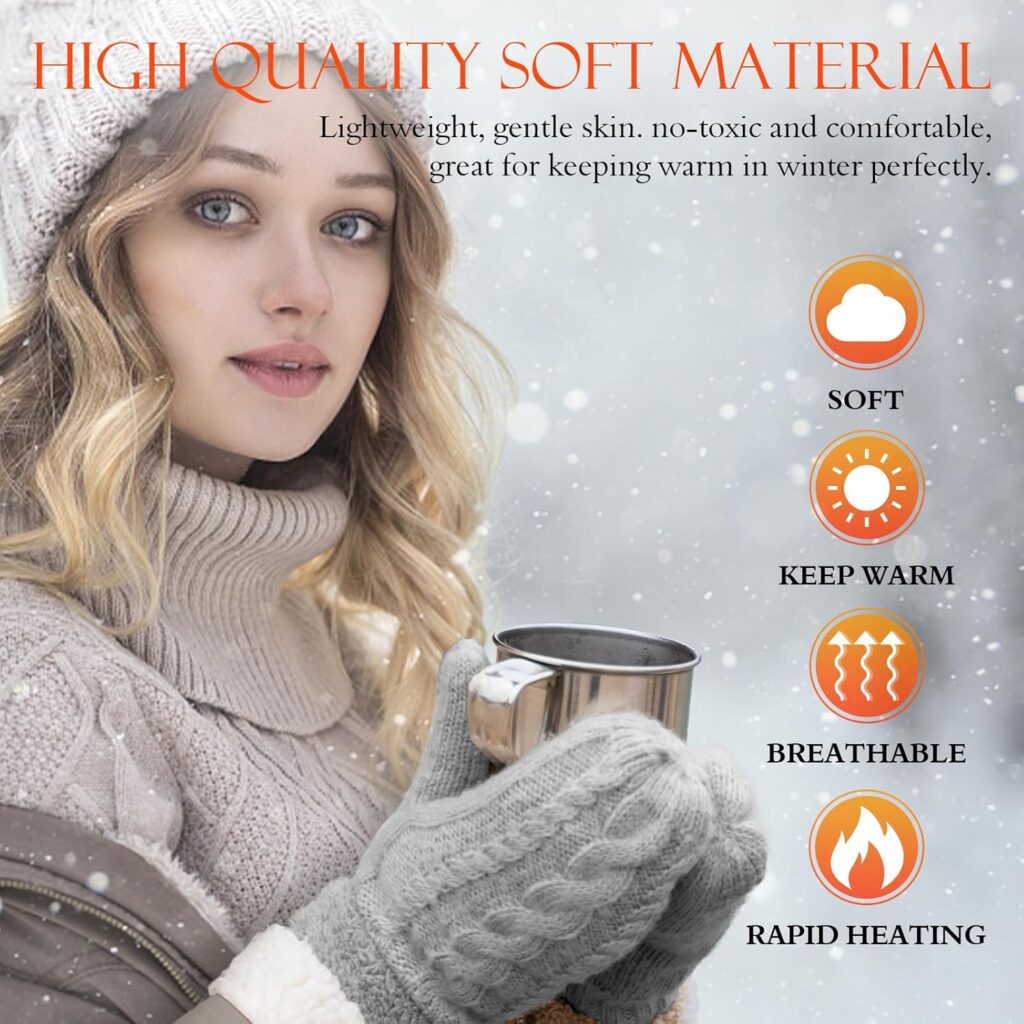 Winter Warm Mittens Knitted Thick Soft Lining Women - Image 3